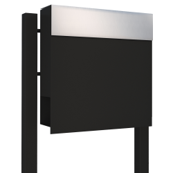 Sort Manhattan postkasse - rustfrit stl indkast - med stander