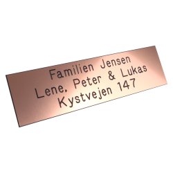 Kobber farvet Postkasse skilt 55 x 200 mm. med sort tekst