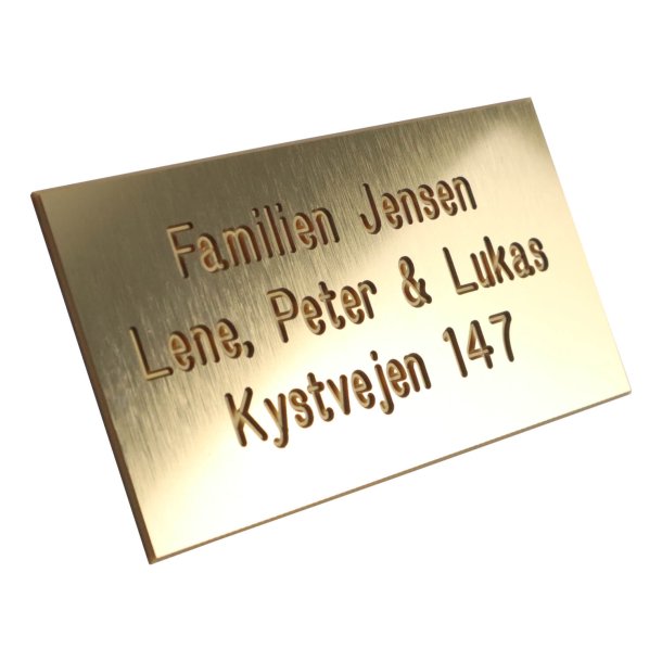 Messing farvet Postkasse skilt 55 x 100 mm. med mat messing tekst
