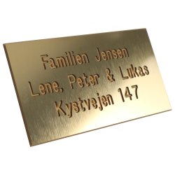 Messing farvet Postkasse skilt 55 x 100 mm. med mat messing tekst