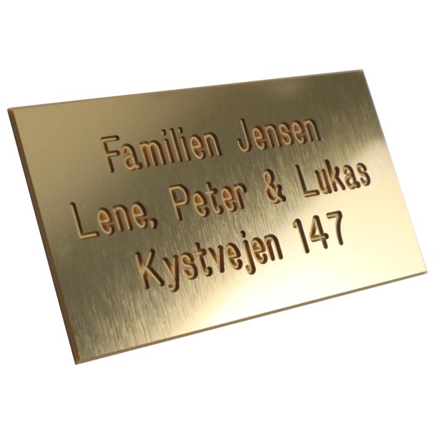 Messing farvet Postkasse skilt 55 x 100 mm. med mat messing tekst