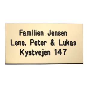 Messing farvet Postkasse skilt 55 x 100 mm.  med sort tekst