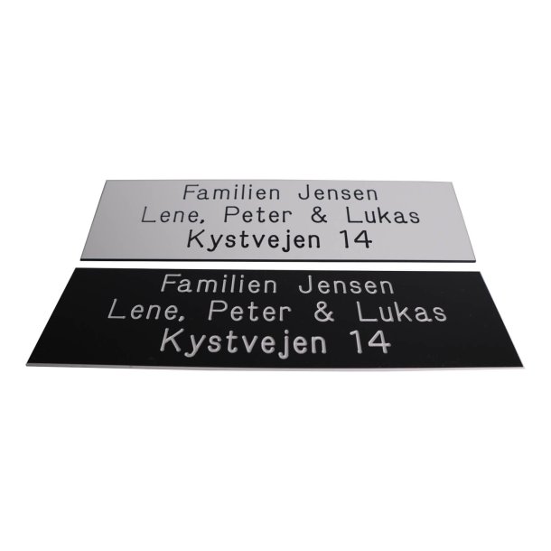 Postkasse skilt - SORT med hvid tekst - 55 x 200 mm