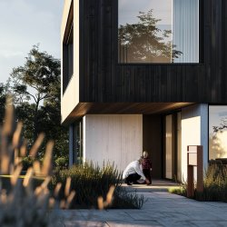 Oxford postkasse med tr hndtag - Inkl. stander - Moderne design - Antracit