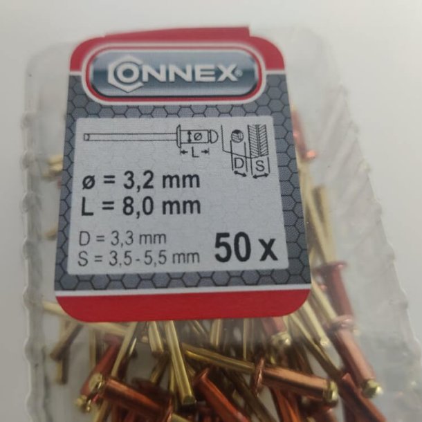 Kobber popnitter 3,2 x 8,0 mm.