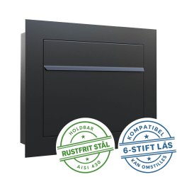 Indbygnings postkasse Sora "Exclusive" - Med 6 Stift ls - SORT lakering