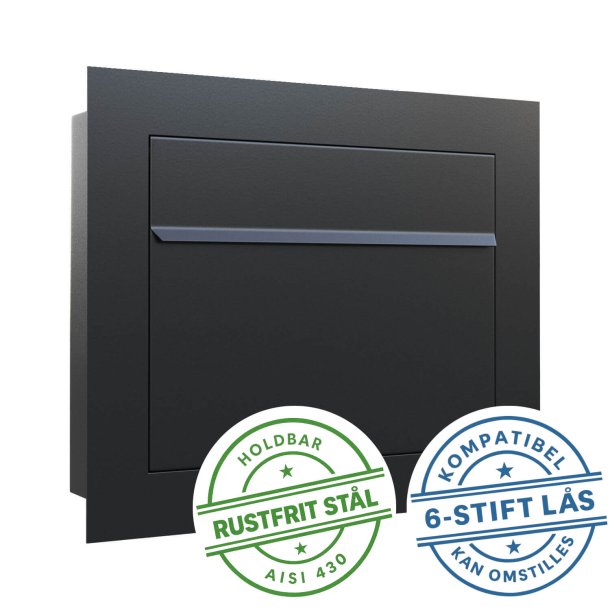 Indbygnings postkasse Sora "Exclusive" - Med 6 Stift ls - SORT lakering