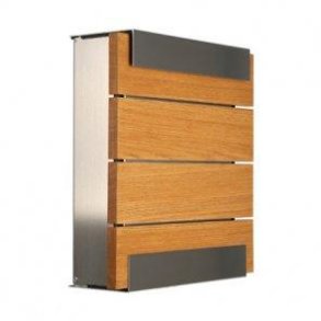 Designpostkasse Keilbach - rustfritstl med front i ege tr