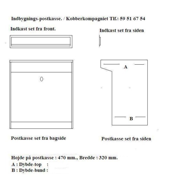 MESSING Indbygningpostkasse - Komplet - til mur / mur-sjle