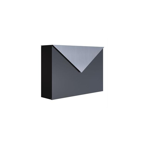 KUVERT Designpostkasse i SORT lakering med brevklap i RUSTFRITSTL