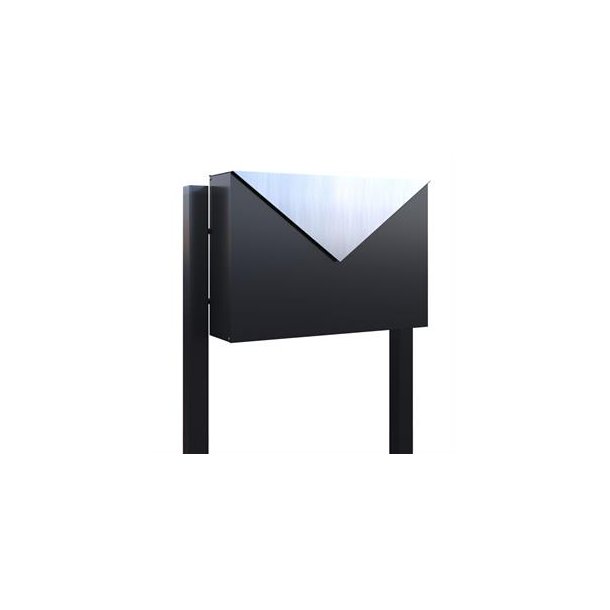 Sort design postkasse med brevklap i Rustfritstål- KUVERT Incl. sort postkassestander